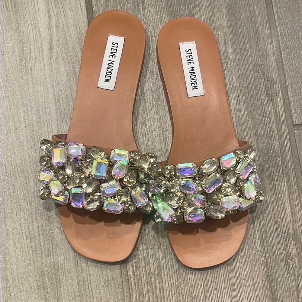 Steve Madden Tan Embellished Slide Sandals